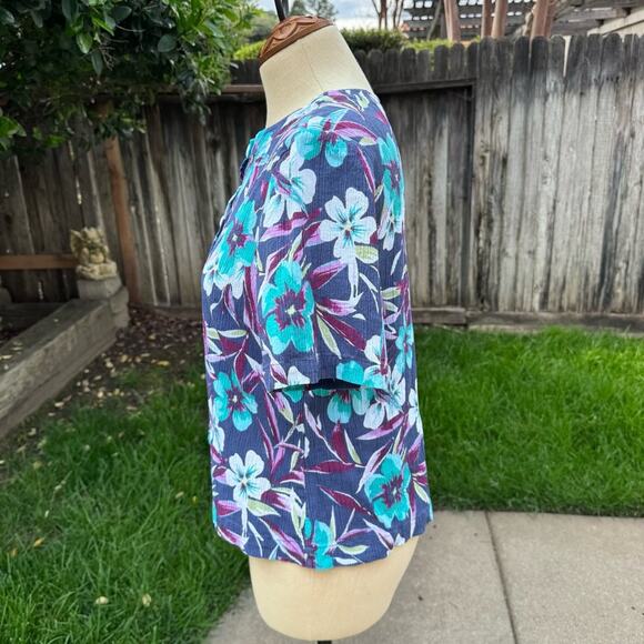 Appleseed's Blue Floral Button Up Blouse Crinkle Top Women's Size Medium - Picture 5 of 9